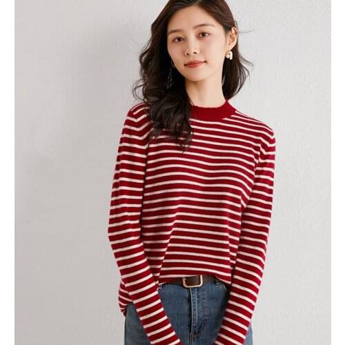 Turtleneck Women Sweaters 100% Wool Sweaters Women Knitting Jumpers Ladies Long Sleeve Jumpers Knit Sweaters Striped Sweaters