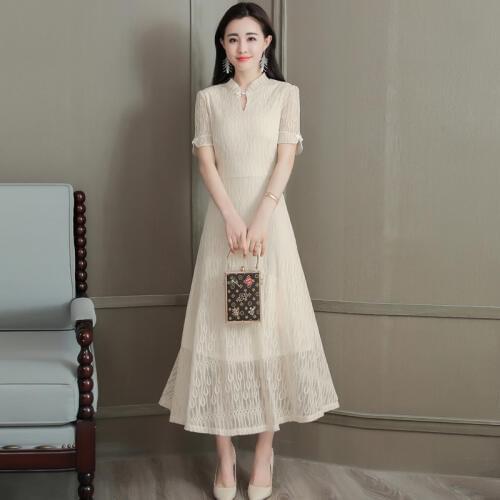 New 2019 Women Lace Dress Female Summer Elegant Slim Long Dresses V-neck Short Sleeve Party Evening Wear For Woman AIYANGA