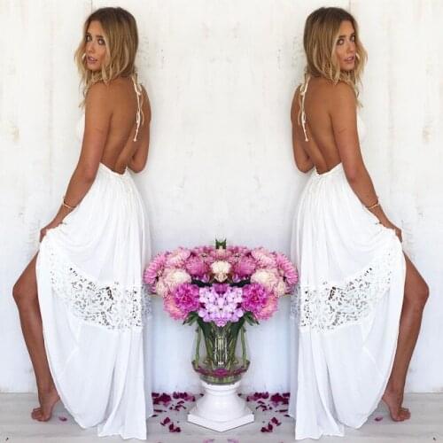 Women Summer Sexy Dress 2021 New Style Wrap-around Halter Lace Splicing Maxi Lady Long Dress