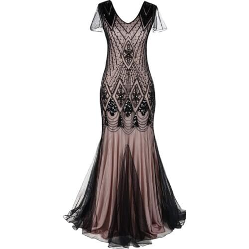 Women 1920s Great Gatsby Dress Long 20s Flapper Vintage Short Sleeve Maxi Party Dress for Prom Cocktail Mother of bride dresses