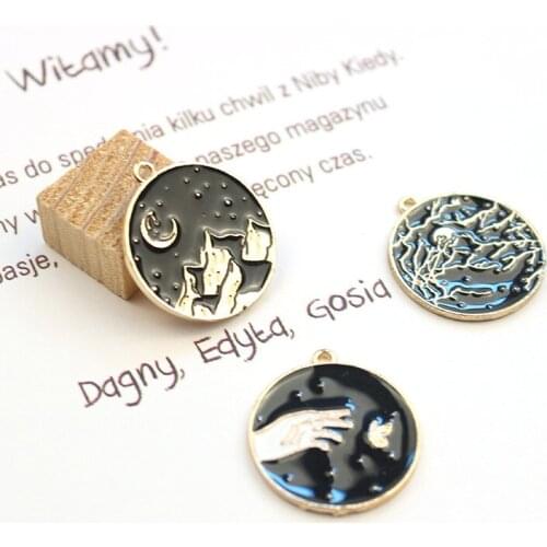 10Pcs 24MM Chinese Style Moon Night Butterfly Round Metal Charms For DIY Making Earrings Necklace Jewelry Accessories