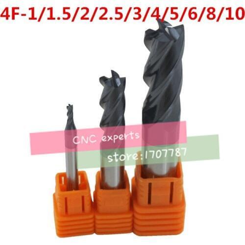 10PCS 4F-1/1.5/2/2.5/3/4/5/6/8/10mm tungsten carbide steel cutter CNC milling cutting hardness HRC50 carbide Milling cutter