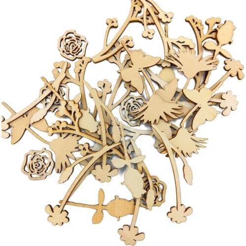 10pcs Wooden Flowers for Crafts Unfinished Wood Cutouts Wood Shapes Slices for DIY Wedding Birthday Party Favors Centerpieces