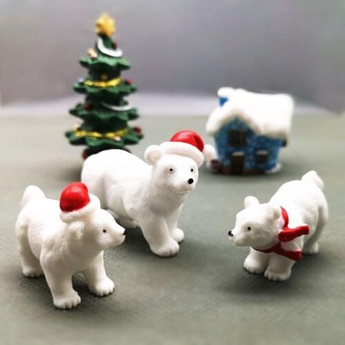 3pc Christmas Polar Bear Figurine Model Garden Fairy Ornament Glass DIY Accessories Home Decoration Decor Miniature Toy Craft