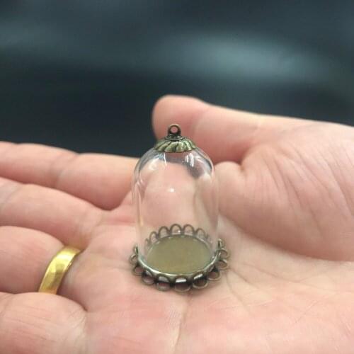 30x20mm hollow tube glass jar with double lace tray base beads cap set glass vials pendant glass bottle necklace findings decor