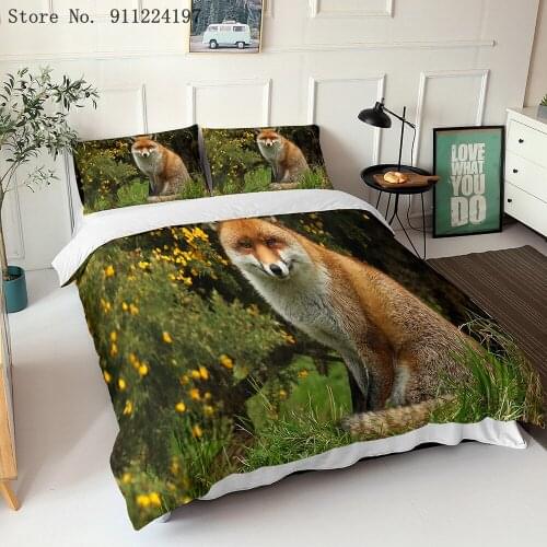 3D Bedding Sets Animal Fox Duvet Quilt Cover Set Pillowcase King Queen Full Twin Size Bed Linen Set 2/3 Piece Home Textiles