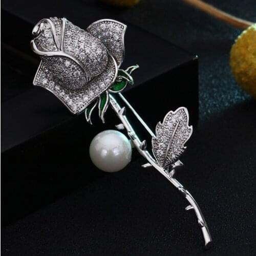 AAA Cubic Zircon rose Flower Brooches For Wedding Bridal Accessories Women Copper Hijab Pins Accessory Flower Brooch Pendant