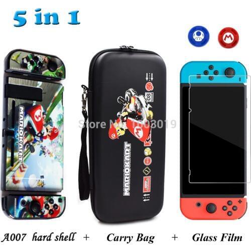 Nintend Switch Accessories Travel Carrying Bag & Tempered Glass Film & Camo Hard Case & 2 Analog Caps for Nintend Switch NS