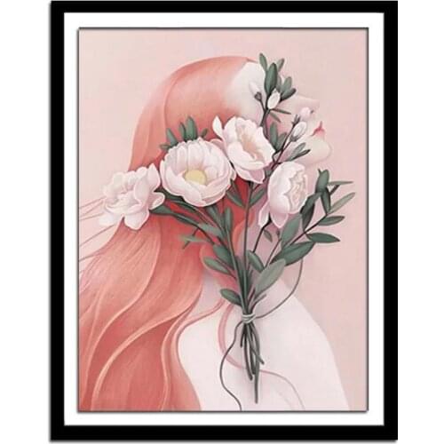 Diamond Painting Full Of Diamonds Cartoon Pink Flowers Girl Living Room Dining Room Bedroom Handmade Diamond Cross Stitch