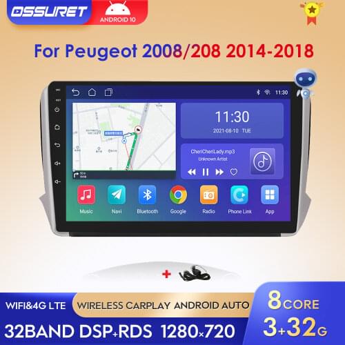 For Peugeot 2008 208 series 2012-2018 Android 10 2DIN Car GPS Radio Multimedia Player AutoStereo Navigation WIFI 4G LTE SWC BT