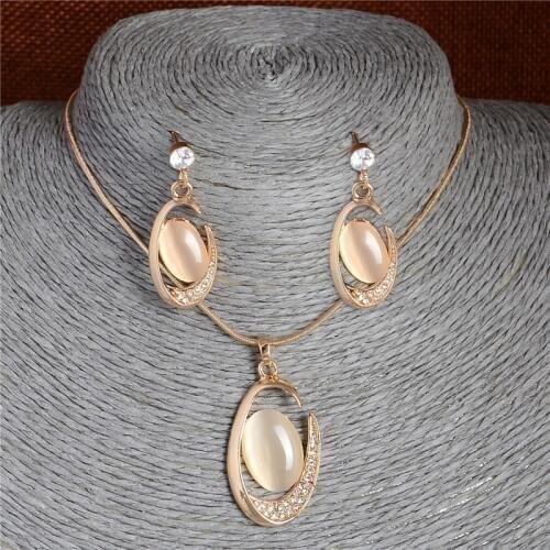 Brand Natural Cats Eye Stone Jewelry Sets Pendant Necklace Earrings For Women Wedding Crystal Jewelry gold parure bijoux femme