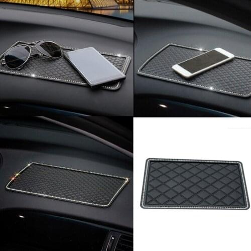 Black Car Anti Slip Mats Rhinestone Auto Dashboard Non-Slip Pads Phone Sunglasses Holder Vehicle Interior Adornment Accessories
