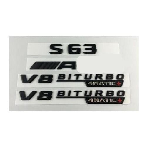 Black S63 AMG V8 BITURBO 4MATIC+ Trunk Fender Badge Emblems for Mercedes