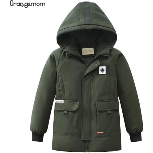 Kids Snow Overalls Boys Jackets Children Winter Fashion Thickened Duck Down Coats Wind Proof With Hooded Solid Zipper Clothes