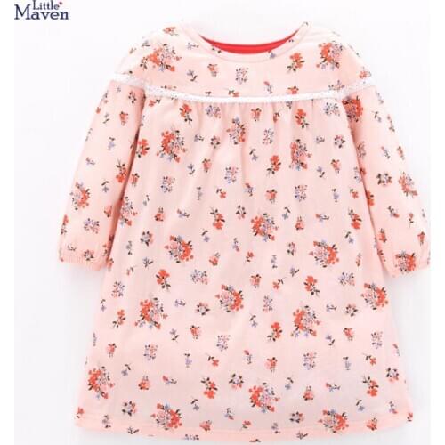 Little Maven Brand Autumn Baby Girl Clothes Children Kids Cotton Fashion Pink Flower Print Toddler Casual Dresses QW042