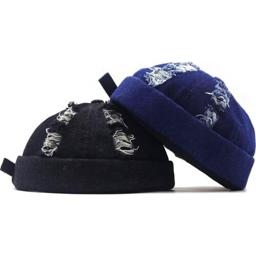 Unisex Worn Denim Cap Street Casual Docker Sailor Biker Hat Loop Beanie Brimless Cap Pumpkin Vintage Black Beanies Hip Hop Hat