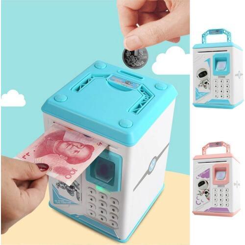 Money-box Fingerprint Electronic Piggy Bank ATM Password Money bank Cash Coins Saving Box ATM Bank Safe Box Automatic deposit