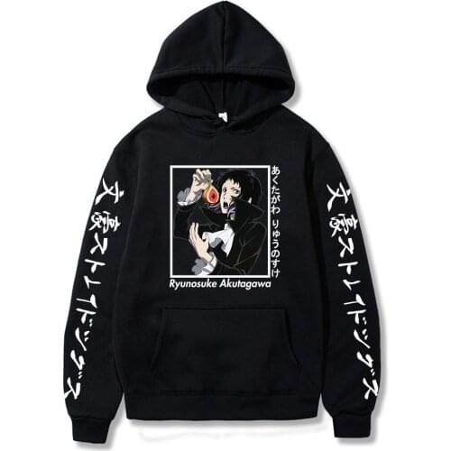 Hot Anime Bungo Stray Dogs Sweatshirt Ryunosuke Akutagawa Pocket Hoodie Print Long Sleeve Streetwear
