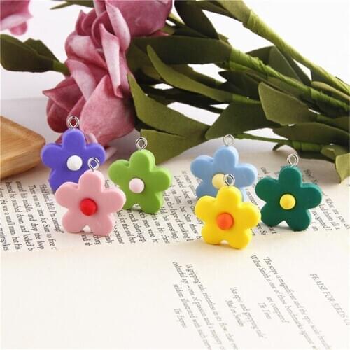Julie Wang 6PCS Resin Flower Charms With Nail Polymer Clay Flat Back Flowers Earrings Bracelet Jewelry Making Accessory