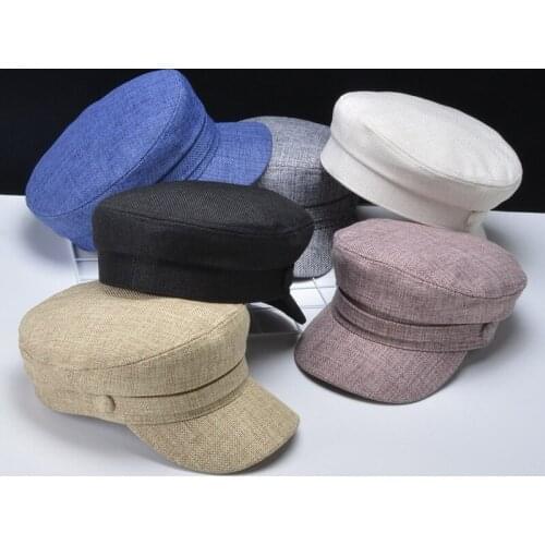 Women Hat Flat Cap Military Cap Spring Autumn Linen Octagonal Cap Solid Color Flat Top Military Hats Young Beret Hat Female