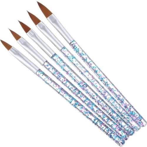 5Pcs Nail Art Brush Tools Set Crystal Handle Acrylic UV Gel Glitter Drawing Painting Brushes Carving Flower Pens Nails Tools