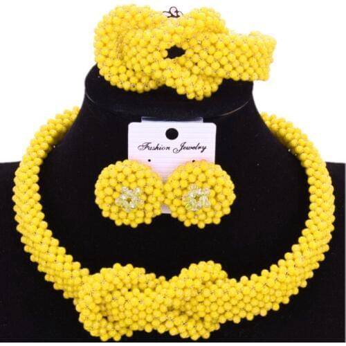 Dudo Store African Women Jewelry Set Beads Nigerian Weddings New Designs Necklace Bracelet Earrings Set Yellow Free Shipping