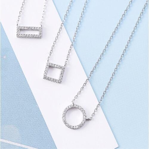 Geometry Round Square Rectangle Sweet 925 Sterling Silver Clavicle Chain Temperament Personality Trendy Female Necklace SNE255