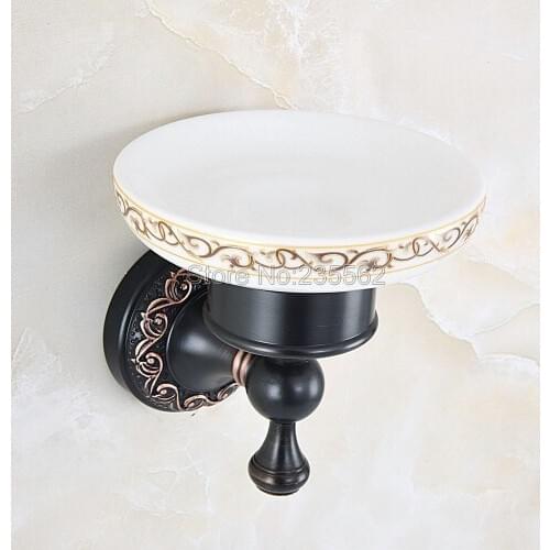 Black Oil Rubbed Brass Bathroom Accessories Soap Dish Holder Wall Mounted Ceramic Cup Lba453