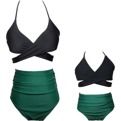 Summer 2Pcs Beachwear Women and Kids Swimsuit Family Matching Swimwear Mother and Daughter Bikini Set High Waist