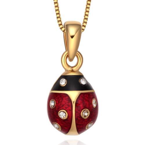 YAFFIL Cute Mini Ladybird Vintage Egg Pendant Enamel Handmade Jewelry Crystal Necklace Luxury Gift To Women charm necklace
