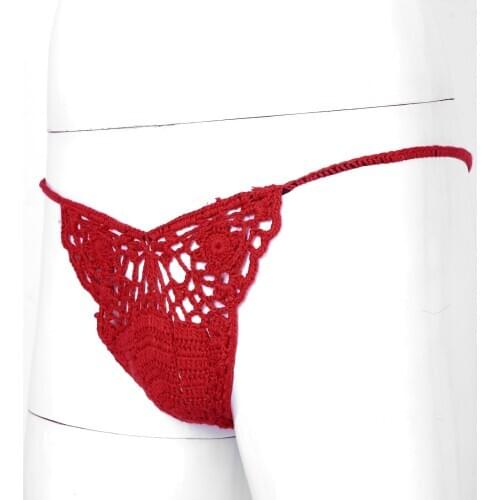 9 Colors G-String Panties Men Handmade Crocheted Thong Sexy Briefs Hollow Out Thongs and G-Strings Lingerie Underwear Underpants