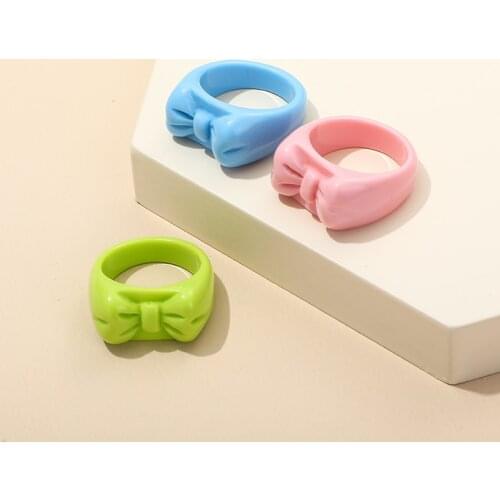 Acrylic Bow-knot Finger Rings Set for Women Colorful Transparent Resin Punk Rings Girls Vintage Accessories Minimalist Jewelry