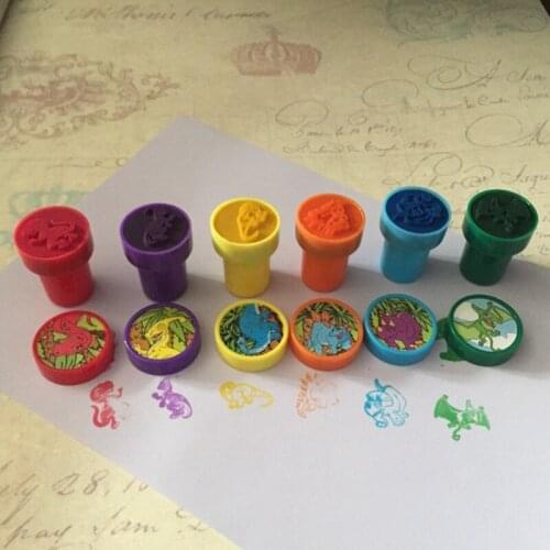 Y4UD Pack of 6Pieces DIY Dinosaur Stamp Bright Color Stamp Set Graffiti Kit Community Popular DIY Scrapbook Kit Cartoon Seal
