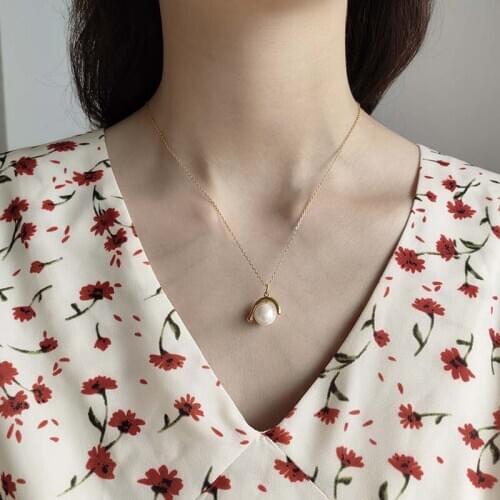 Natural Freshwater Pearl Pendant Necklace For Women Statement 925 Sterling Silver Long Chain Gold Necklace Fashion Jewelry Gifts