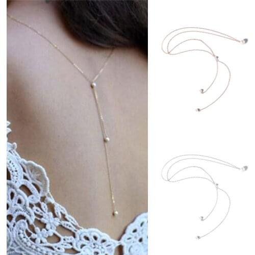New Simulated Pearl Backdrop Necklaces Back Chain Jewelry For Women Party Wedding Bikini Backless Bodychain Dress Accessories