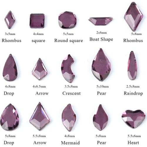 New purple 30pcs Mixed Various shapes Nail Rhinestones Flat bottomr glass Stones For 3D nail art decoration