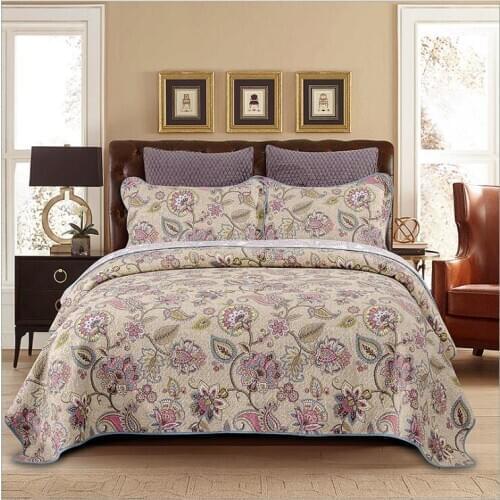 New beige Quilted 100% cotton Bedspread Bed Cover Bed Sheet size 230x250cm blanket Pillowcases 3pcs