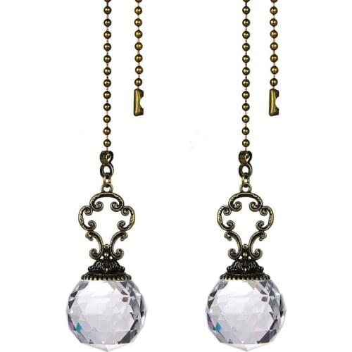 New Set of 2 Vintage-Style Clear Fan Pull Ceiling Fan Chain Pulls Crystal Prism Ball