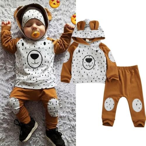 Newborn Baby Boy Girl Clothes Cute Bear Hooded Tops Pants Leggings Warm Outfits Autumn Clothes Set