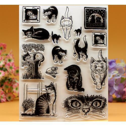 YLCS049 cat Silicone clear stamps for Scrapbooking DIY photo album cards decoration Embossing folder craft rubber stamp 14*18cm