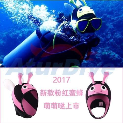 Submersible wigs 4mm a small bee cartoon personalized thermal sun hat snorkel cap gift Cartoon diving cap helmet Sunscreen