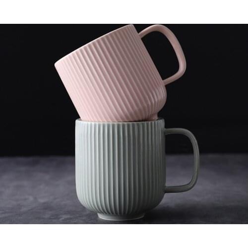 Nordic Style Simple Solid Color 350ml Embossed Stripe MatteCup Tea Coffee Milk Water Office Mug Quiet and Elegant