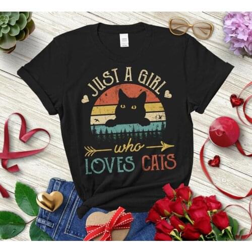 Just a girl who loves cats T-Shirt Unisex Vintage Streetwear Cotton O Neck Kawaii Shirt harajuku y2k Short Sleeve Top Tees Girls
