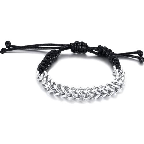 Adjustable Stainless Steel Chain Wax Rope Braided Adjustable Bracelet Men and Women Hip Hop Street style Simple B00757