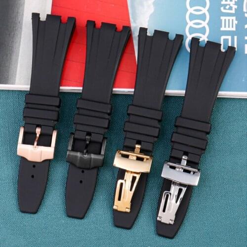 Black Silicone rubber Watchband For Audemars for Piguet Strap 28mm Watch AP Band Mens Bracelet butterfly buckle tools