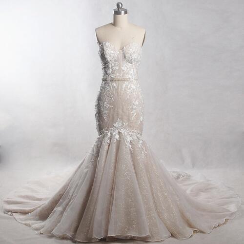 RSW1385 Yiaibridal Long Train Sweetheart Neckline Glitters Colored Gold And Ivory Wedding Dress Mermaid