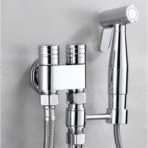 Soild Brass Toilet Bidet Sprayer Set Handheld Douche Toilet Kit Hot Cold Bathroom Shower Set Double Switch Sprayer Douche Kit
