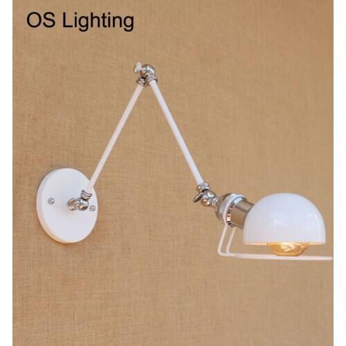 North Europe modern white retro adjust head swing arm wall lamps e27 reading light for workroom bedside bedroom wall sconce