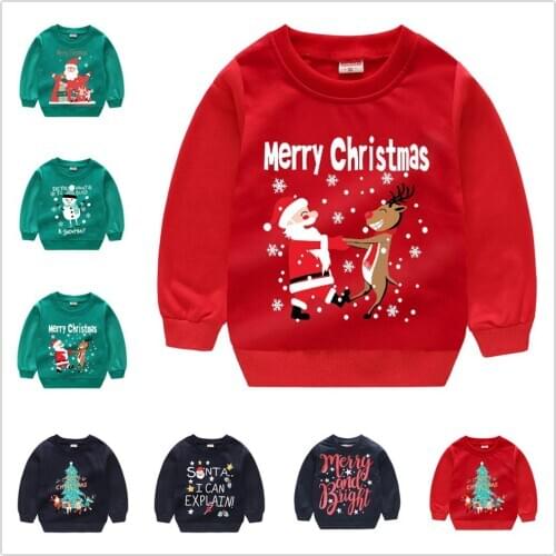Baby Boys Sweatshirt Chirstmas Costumes Girls Sweater Clothes Santa Pullover Tops Kids Outfit Cotton Red Holiday Jersey 1-6Year