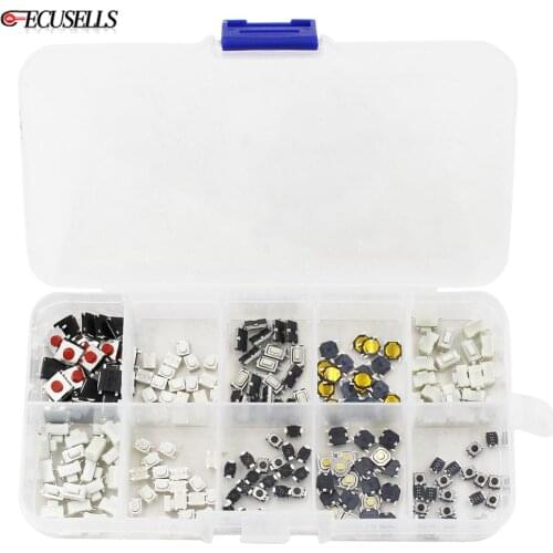 200Pcs 10 Types Tactile Push Button Switch Micro Momentary Tact Assortment Kit for Car Remote Key Button Microswitch